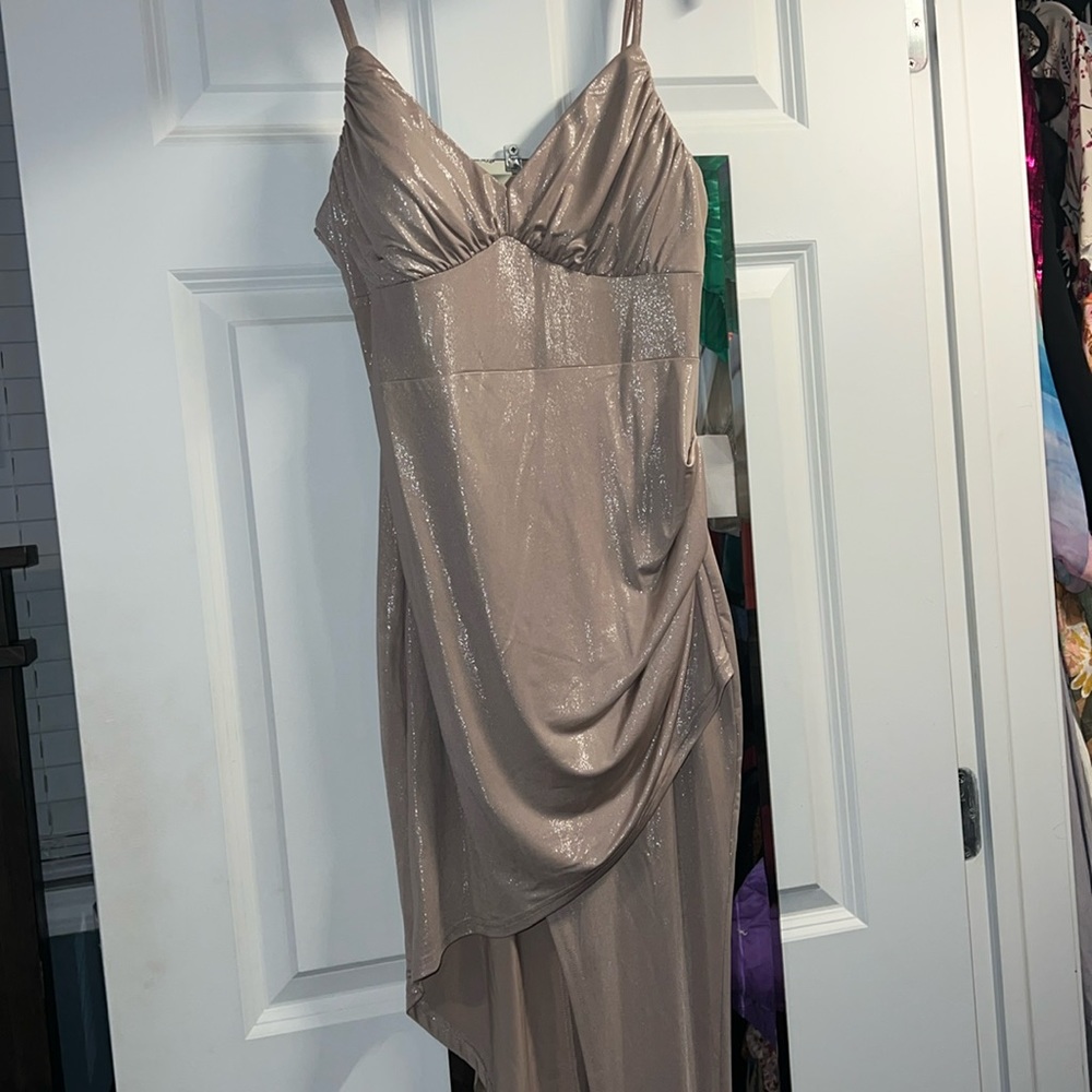 Lulus shiny dress asymmetrical champagne color with tags
